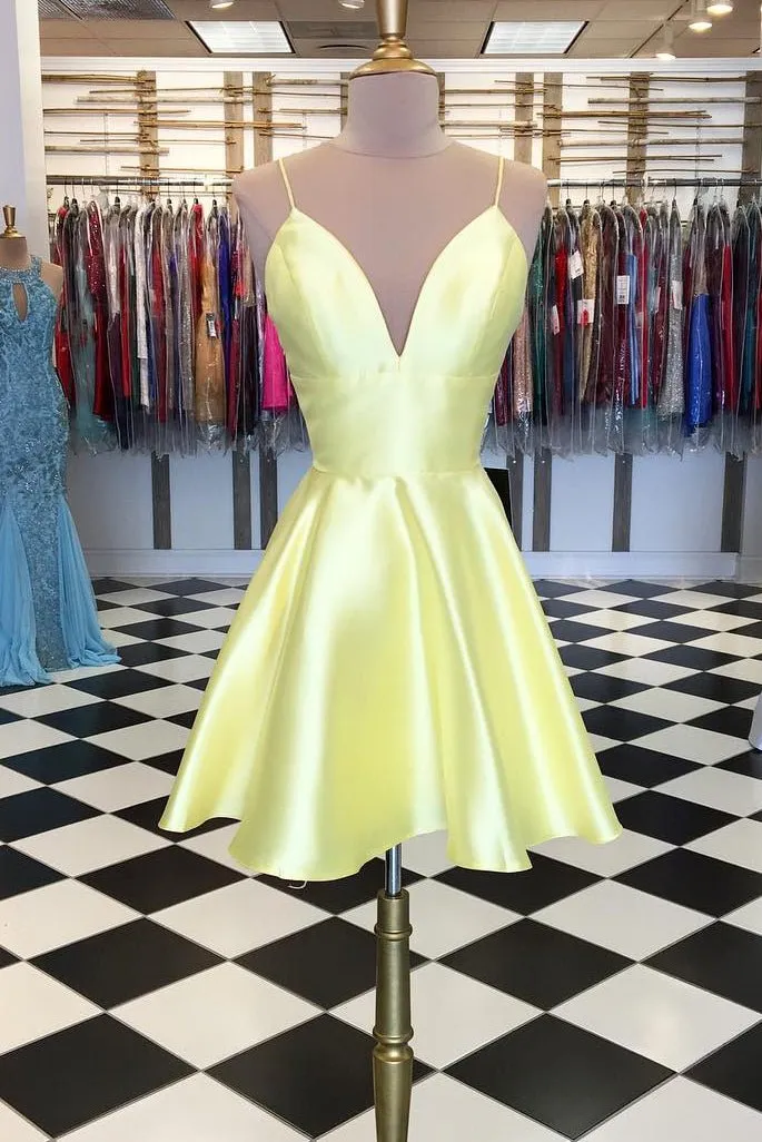 Spaghetti Straps Short Yellow Homecoming Dress sold by KissProm product image thumbnail 2