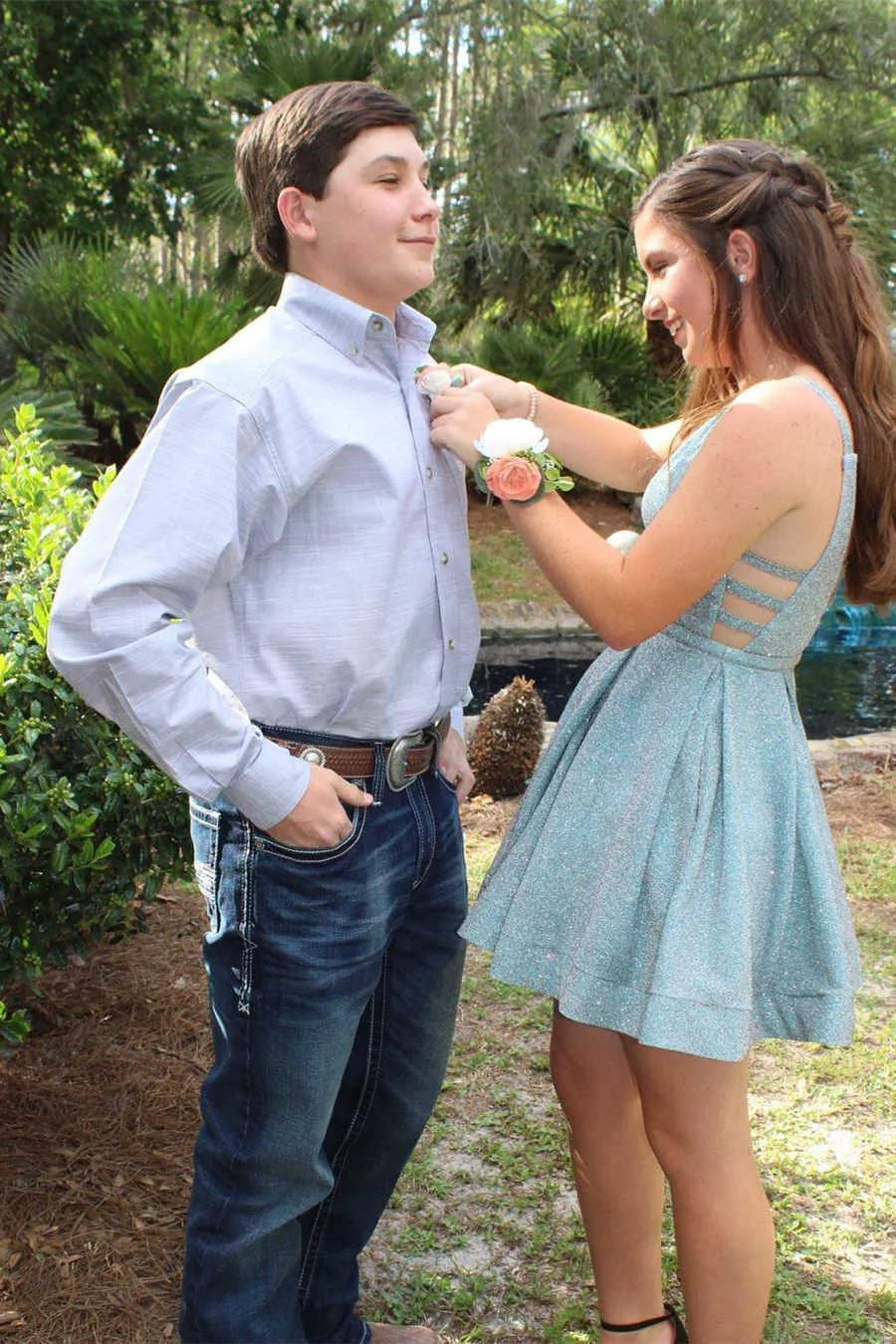 Glitter A-Line Blue V-Neck Short Homecoming Dress sold by KissProm product image thumbnail 2