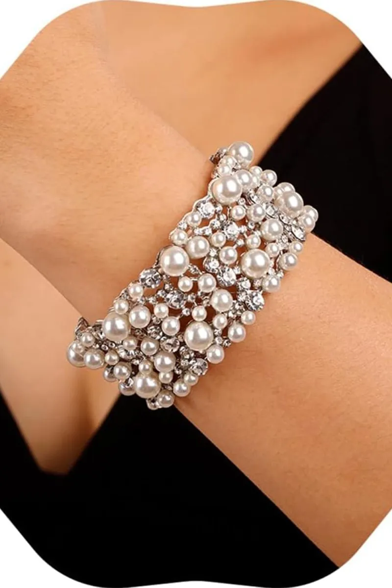 Silver Pearl Stretch Bracelets with Rhinestone sold by KissProm product image thumbnail 5