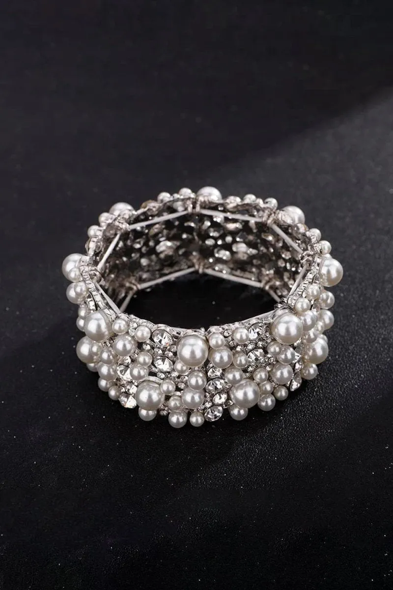 Silver Pearl Stretch Bracelets with Rhinestone sold by KissProm product image thumbnail 2