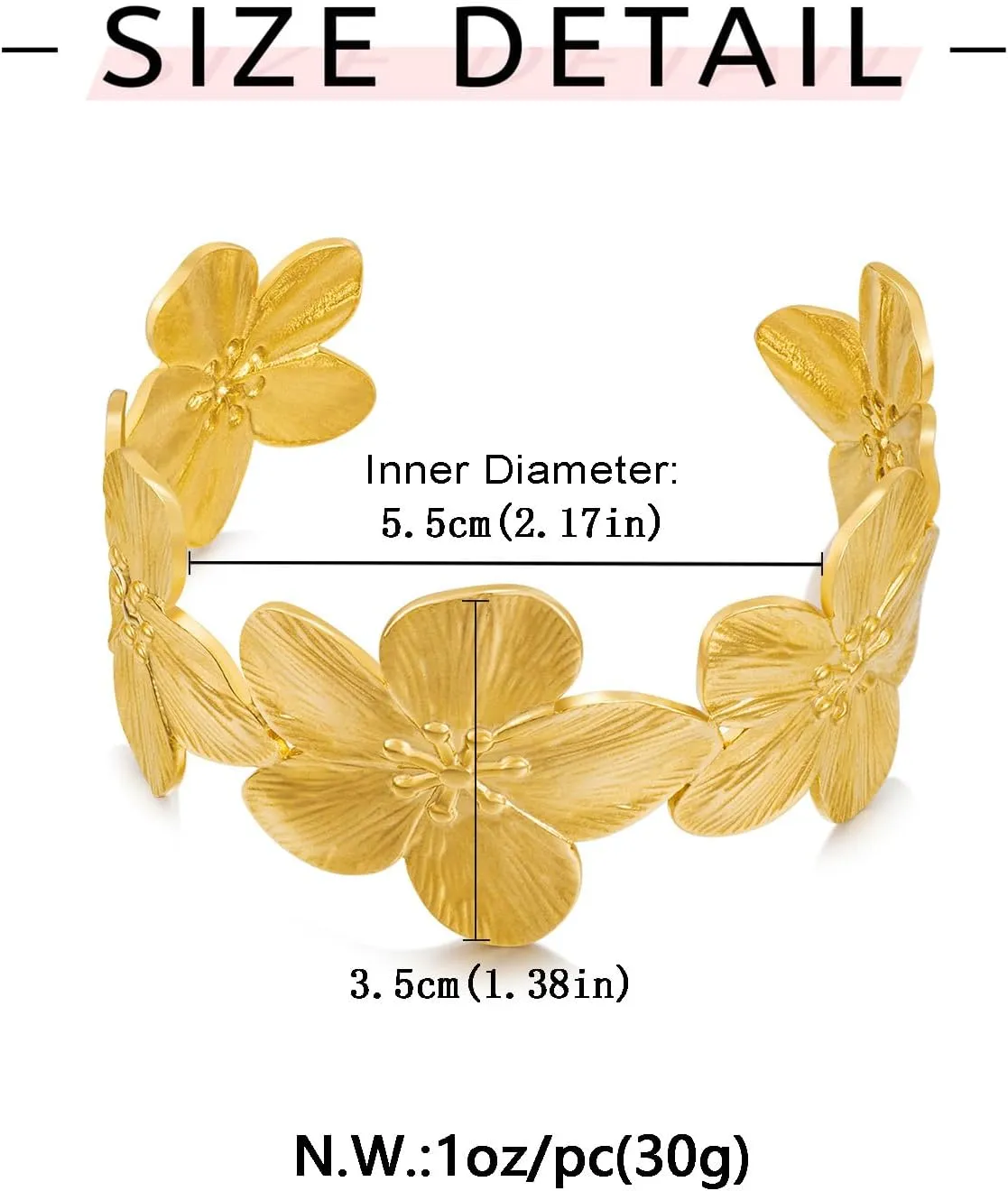 Boho Floral Chunky Wide Open Bracelets sold by KissProm product image thumbnail 4