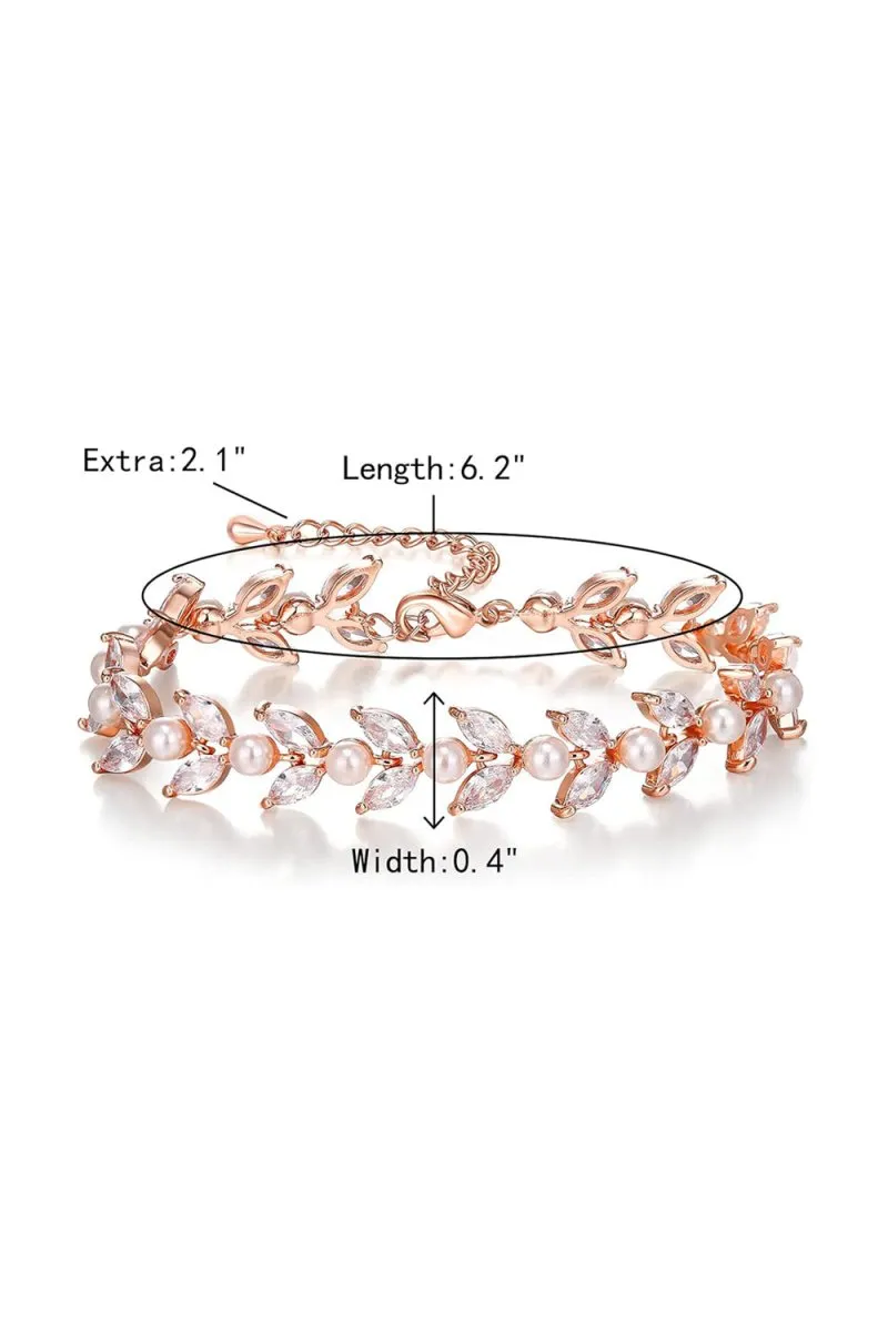 Gold Zirconia Pearl Bracelets with Leaf Filigree sold by KissProm product image thumbnail 3