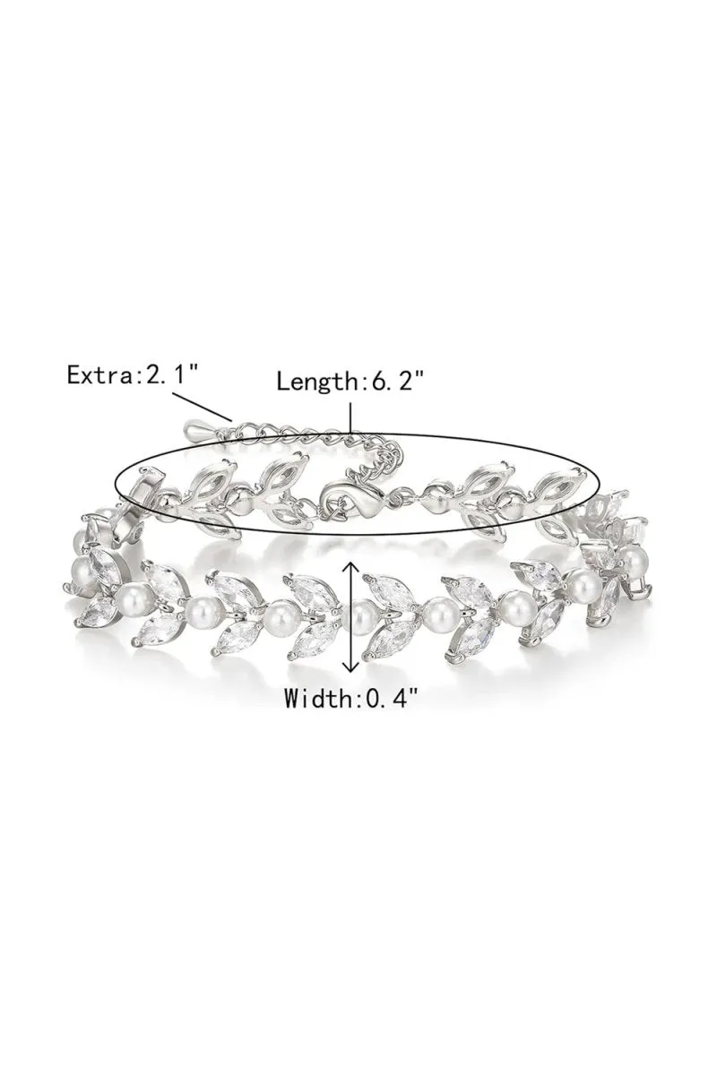 Gold Zirconia Pearl Bracelets with Leaf Filigree sold by KissProm product image thumbnail 4