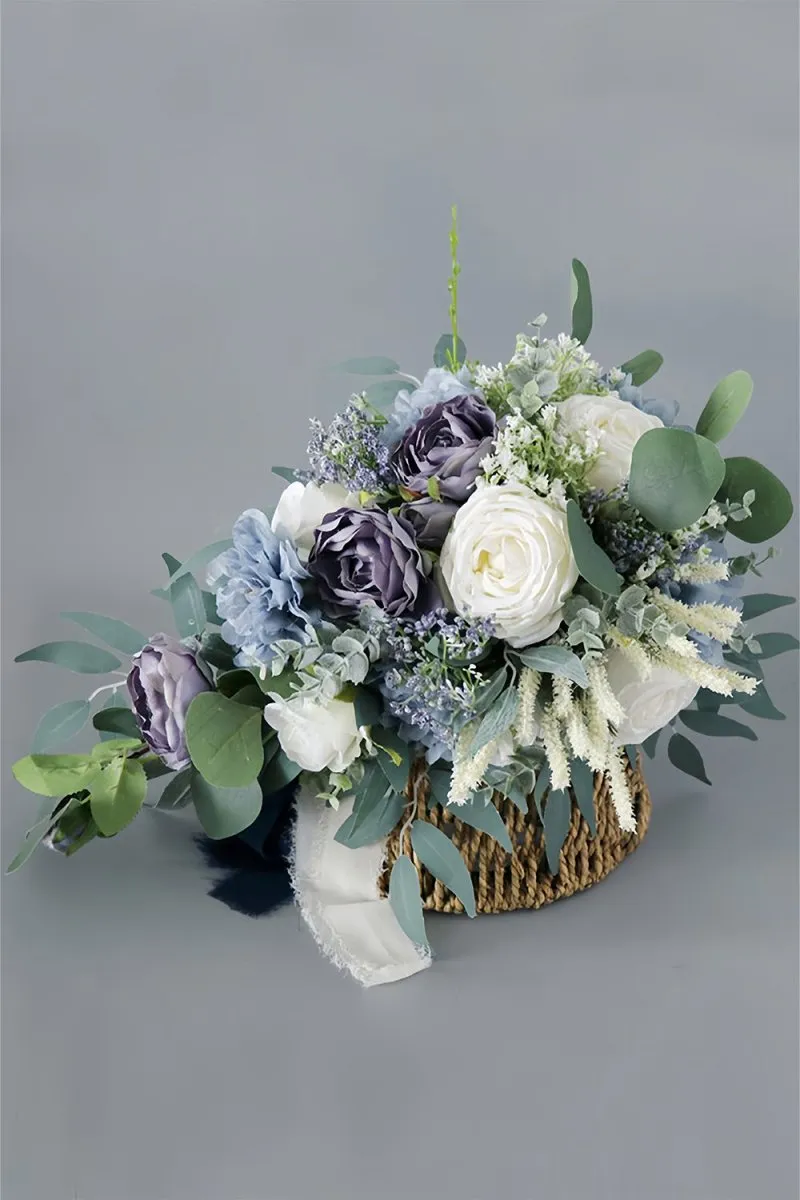 Artificial Purple Rose Cascade Wedding Flower Bouquets with Ribborn sold by KissProm product image thumbnail 3