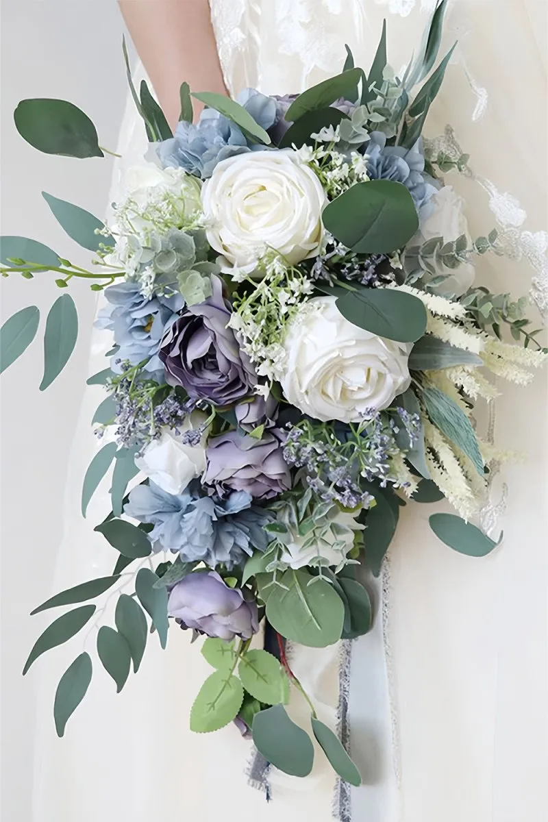 Artificial Purple Rose Cascade Wedding Flower Bouquets with Ribborn sold by KissProm