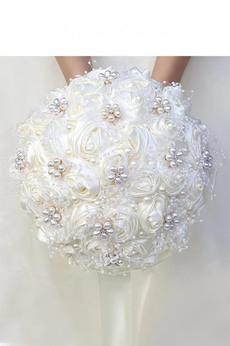 Satin Pearl Ribbon Cascade Wedding Flower Bouquets sold by KissProm product image thumbnail 3
