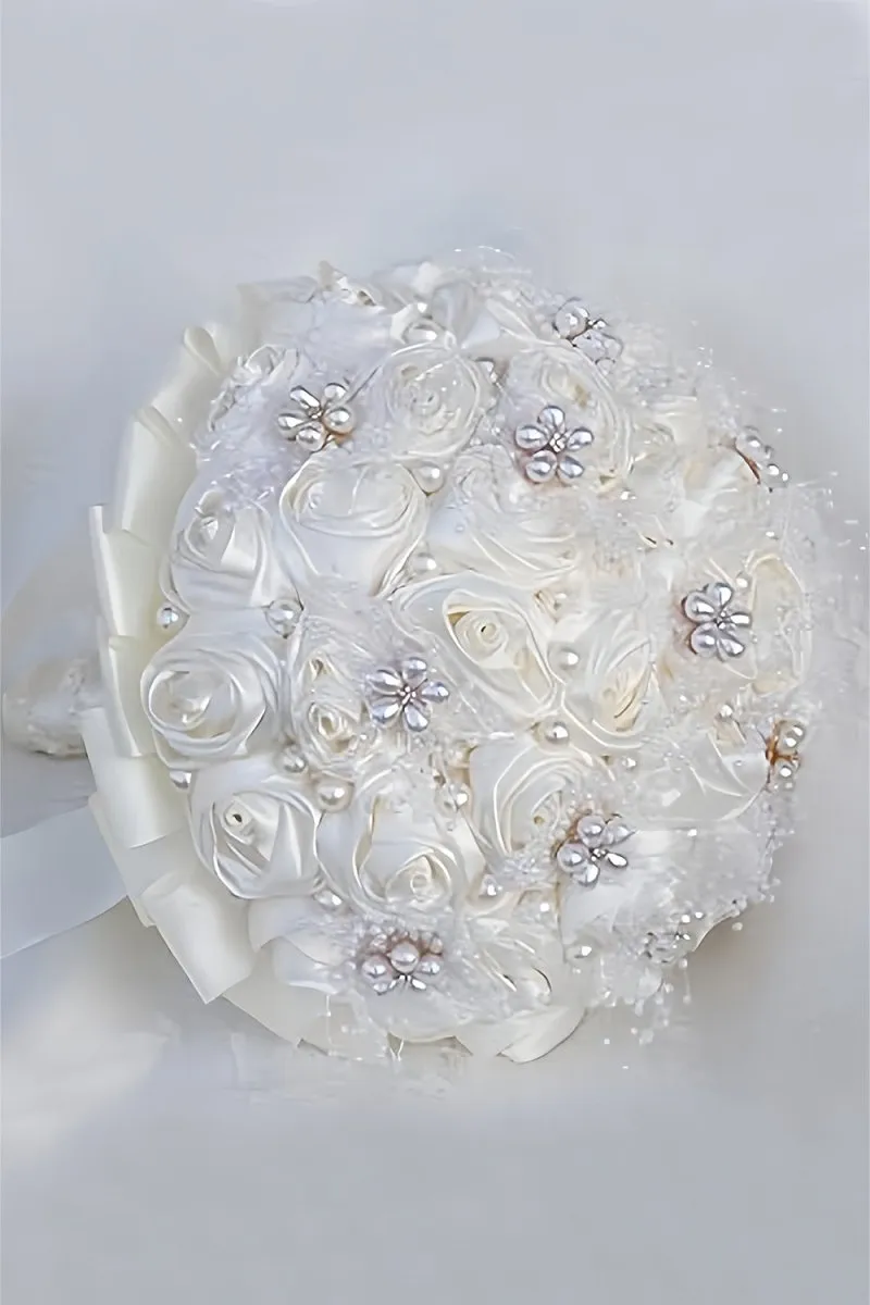 Satin Pearl Ribbon Cascade Wedding Flower Bouquets sold by KissProm product image thumbnail 2