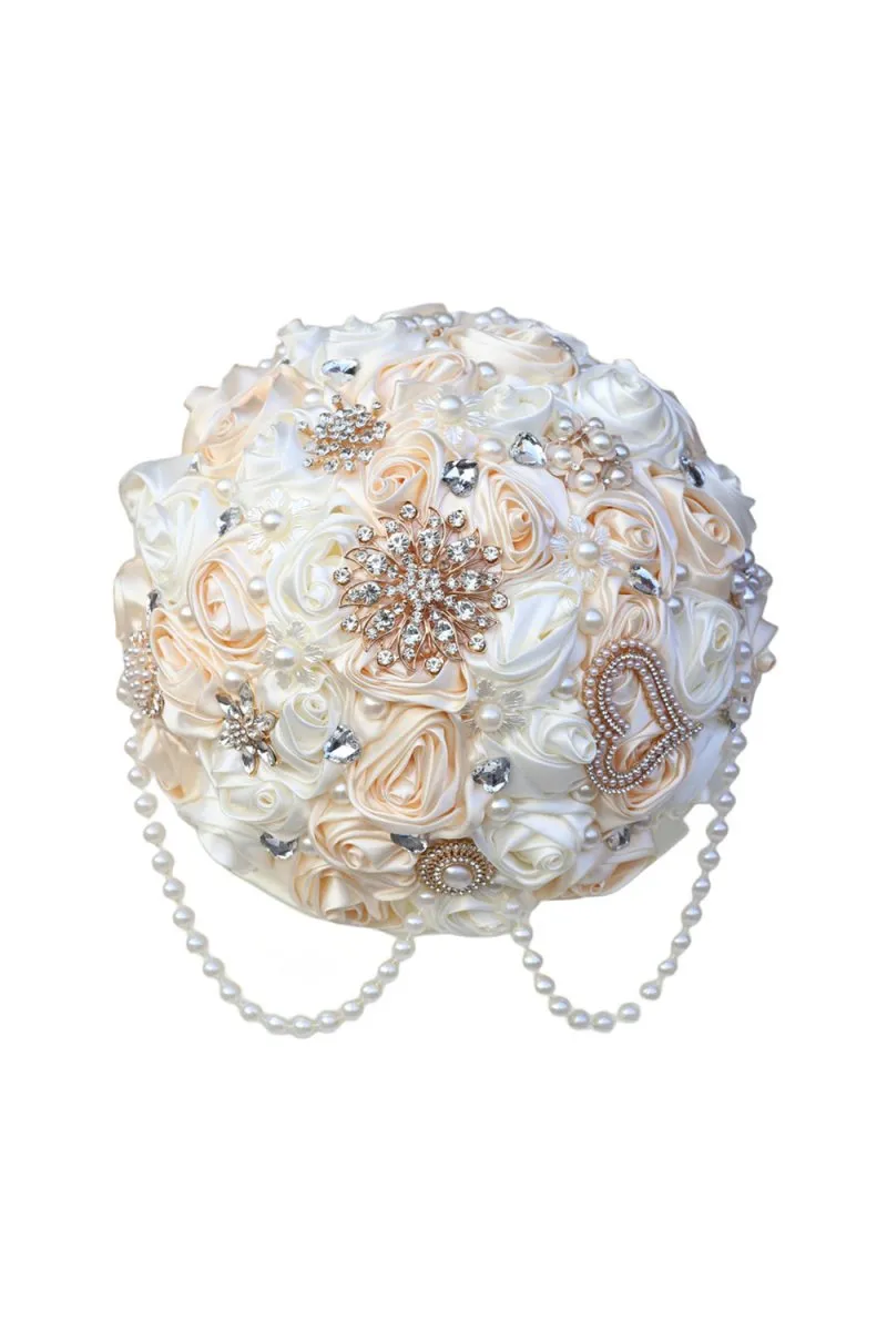 Satin Pearl String Cascade Wedding Flower Bouquets with Rhinestone sold by KissProm product image thumbnail 2