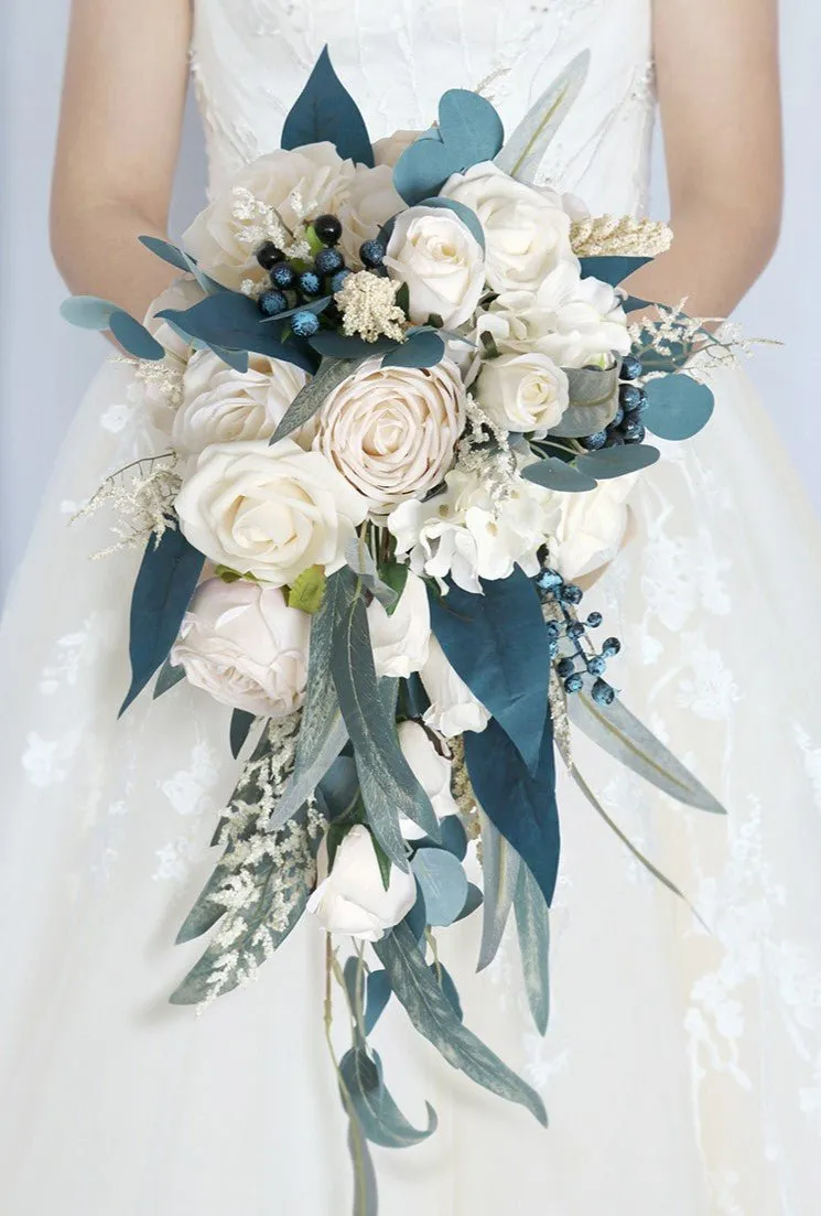 Artificial Cascade Silk Roses Wedding Bridal Bouquets sold by KissProm
