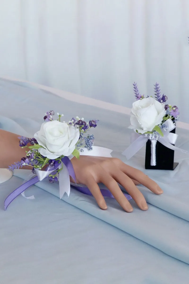 Artificial Silk Lavender Roses Wedding Wrist Corsage sold by KissProm product image thumbnail 2
