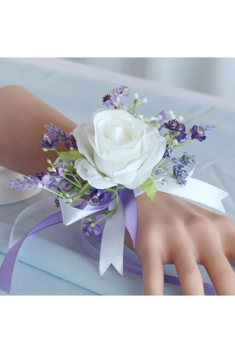Artificial Silk Lavender Roses Wedding Wrist Corsage sold by KissProm product image thumbnail 3