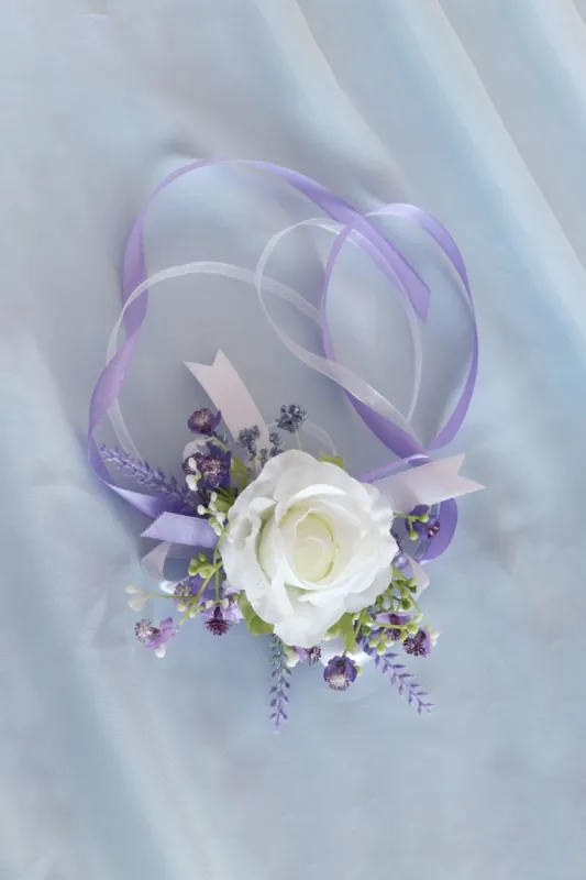 Artificial Silk Lavender Roses Wedding Wrist Corsage made by KissProm