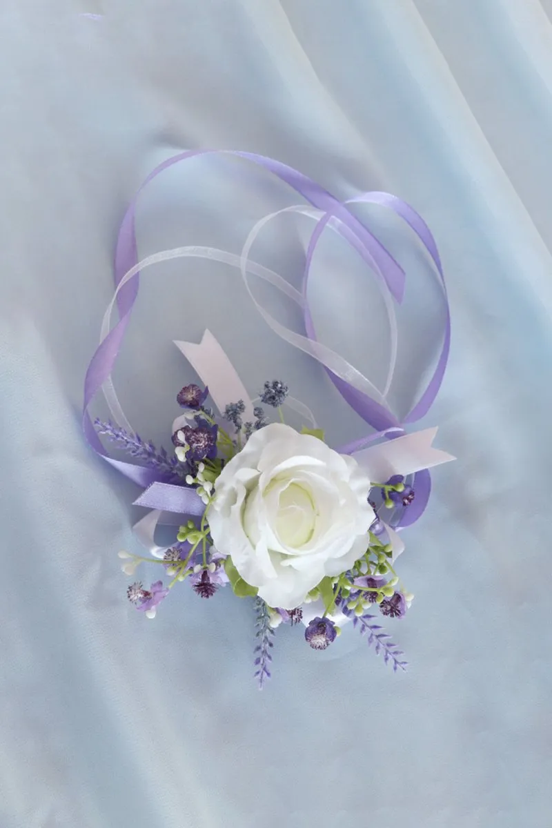 Artificial Silk Lavender Roses Wedding Wrist Corsage sold by KissProm