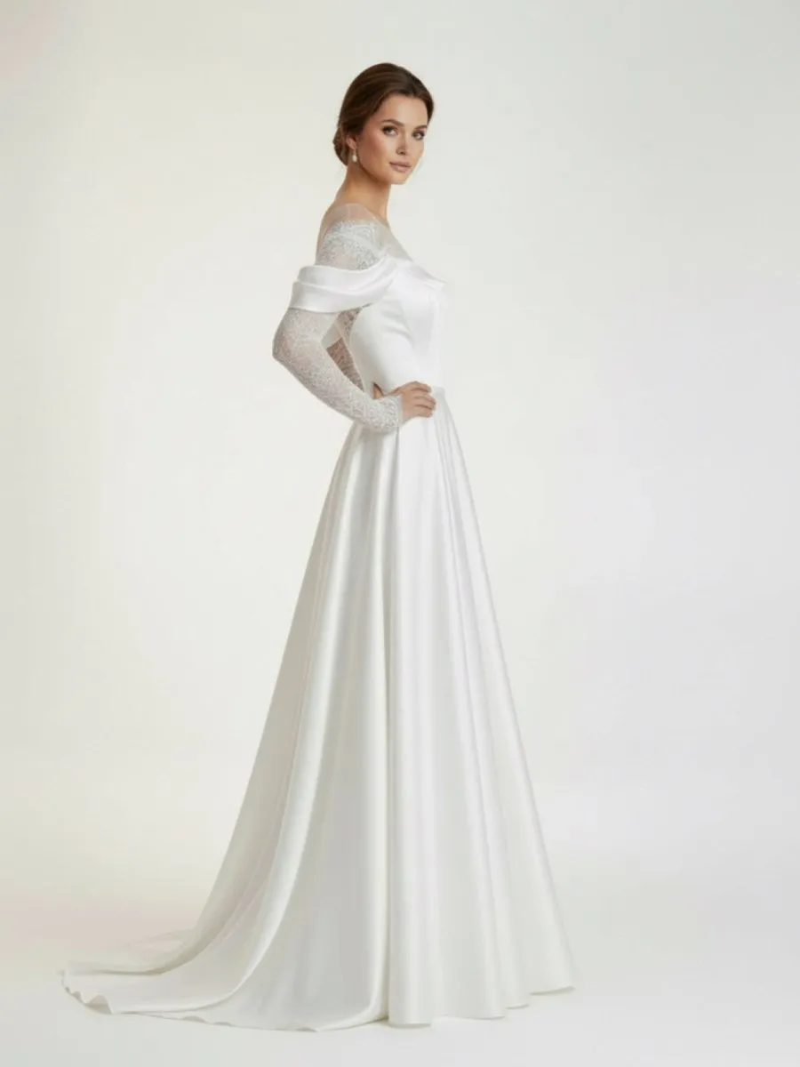 Mermaid Off-the-Shoulder Satin Lace Wedding Dress sold by KissProm product image thumbnail 4