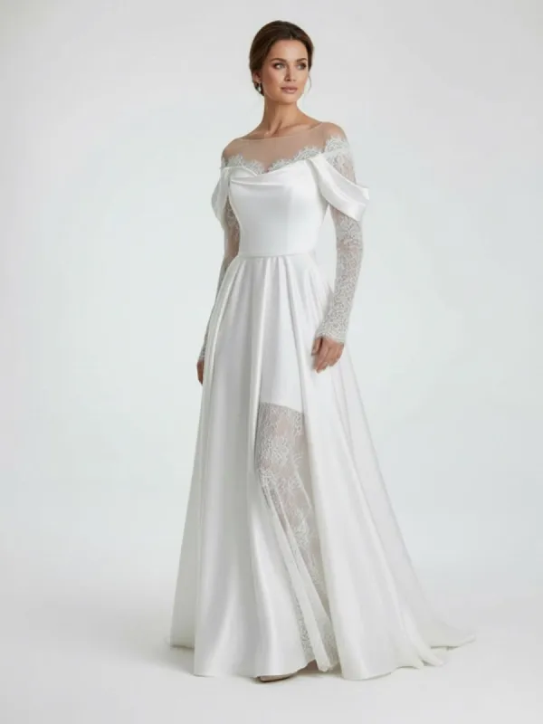 Mermaid Off-the-Shoulder Satin Lace Wedding Dress made by KissProm