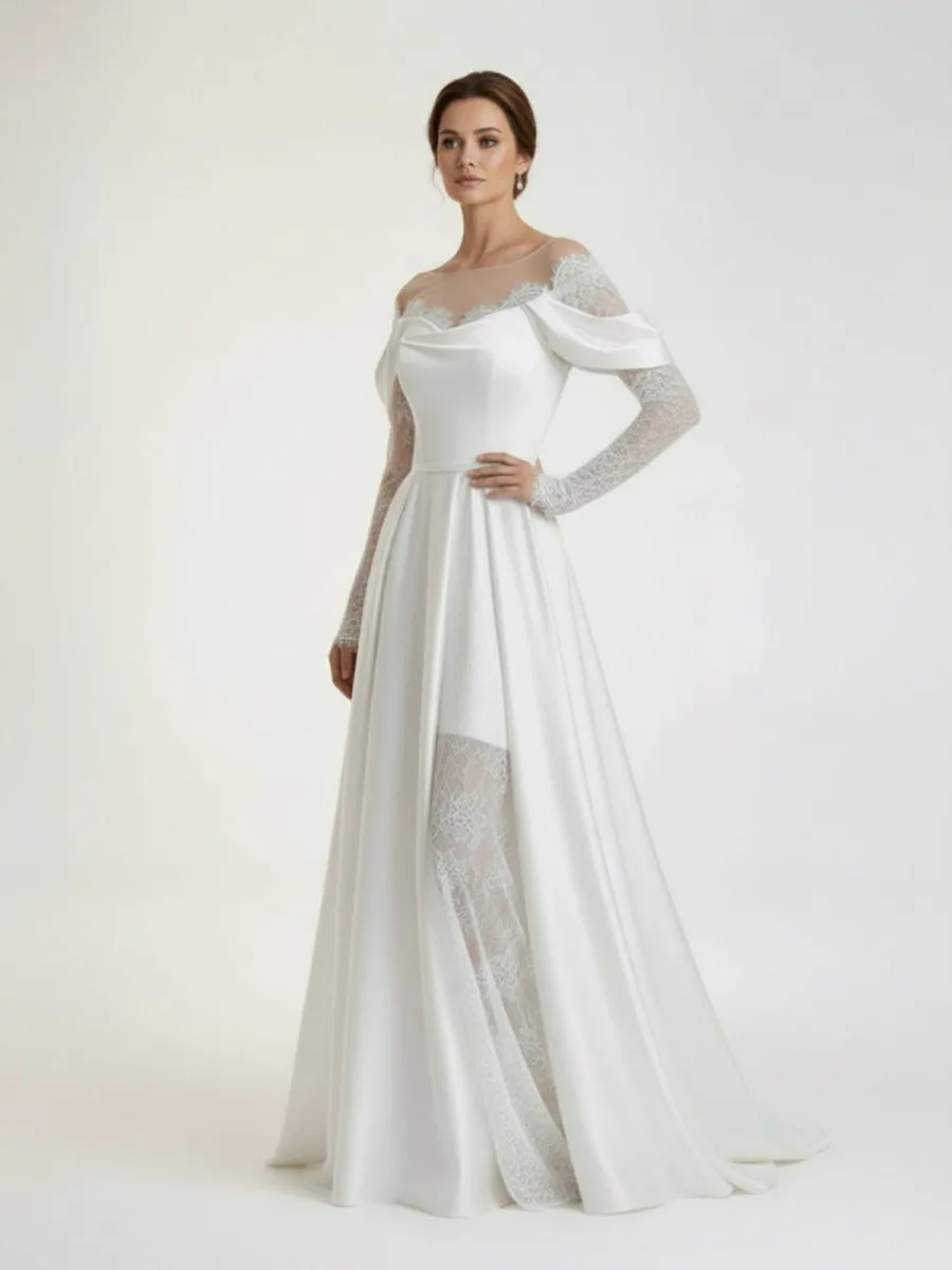 Mermaid Off-the-Shoulder Satin Lace Wedding Dress sold by KissProm product image thumbnail 5