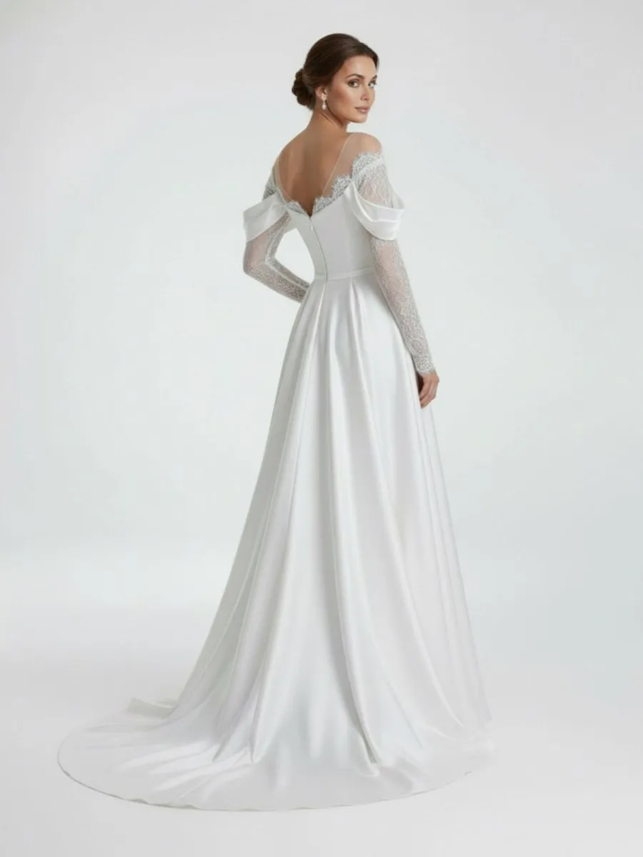 Mermaid Off-the-Shoulder Satin Lace Wedding Dress sold by KissProm product image thumbnail 3