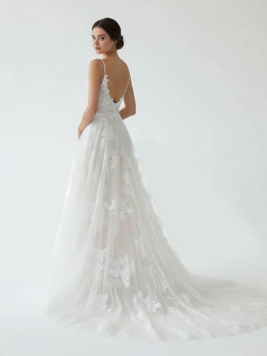 Boho White A-Line Lace Appliques Wedding Dress sold by KissProm product image thumbnail 3