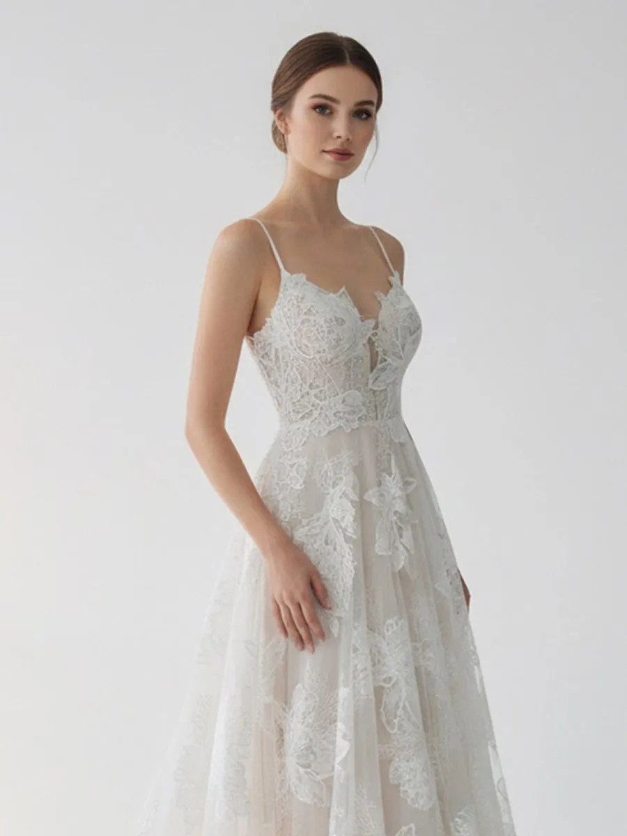 Boho White A-Line Lace Appliques Wedding Dress sold by KissProm product image thumbnail 5