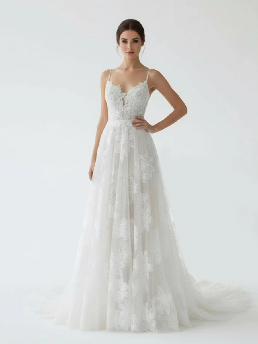 Boho White A-Line Lace Appliques Wedding Dress sold by KissProm product image thumbnail 4