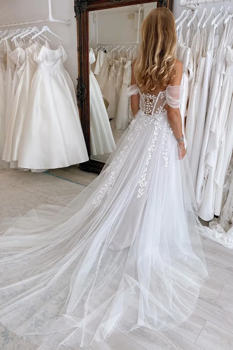 A-Line Sweetheart Tulle Appliques Wedding Dresses sold by KissProm product image thumbnail 3