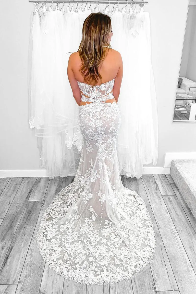 Elegant Mermaid Strapless Lace Appliques Wedding Dresses sold by KissProm product image thumbnail 2