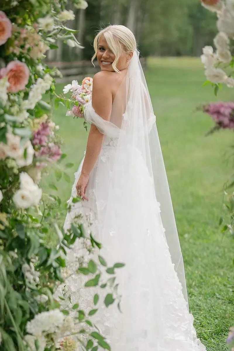 Attractive A-Line Off the Shoulder Tulle Wedding Dresses sold by KissProm product image thumbnail 2