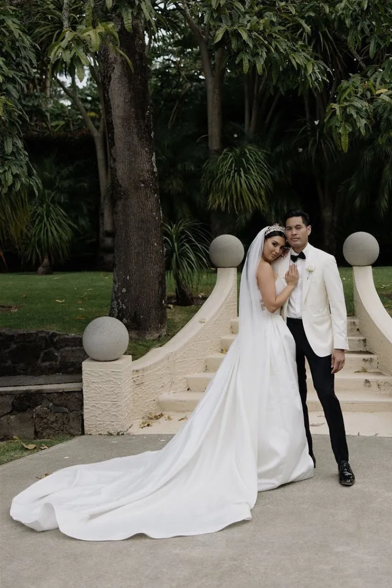 Elegant A-Line Strapless Satin Wedding Dress with Slit sold by KissProm product image thumbnail 3