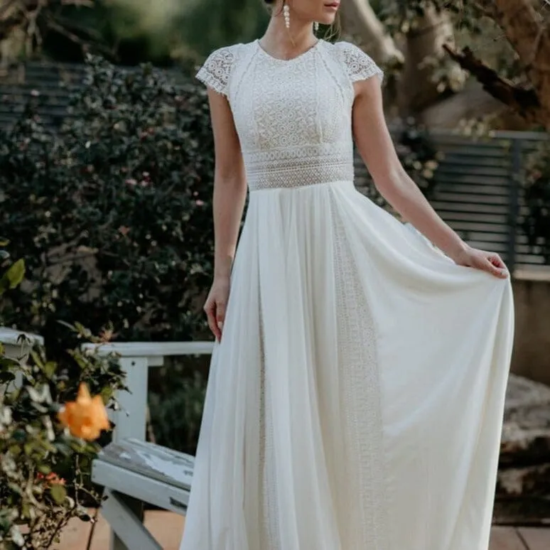 A-Line Exquisite Lace Appliqued Cap Sleeves Wedding Dress sold by KissProm