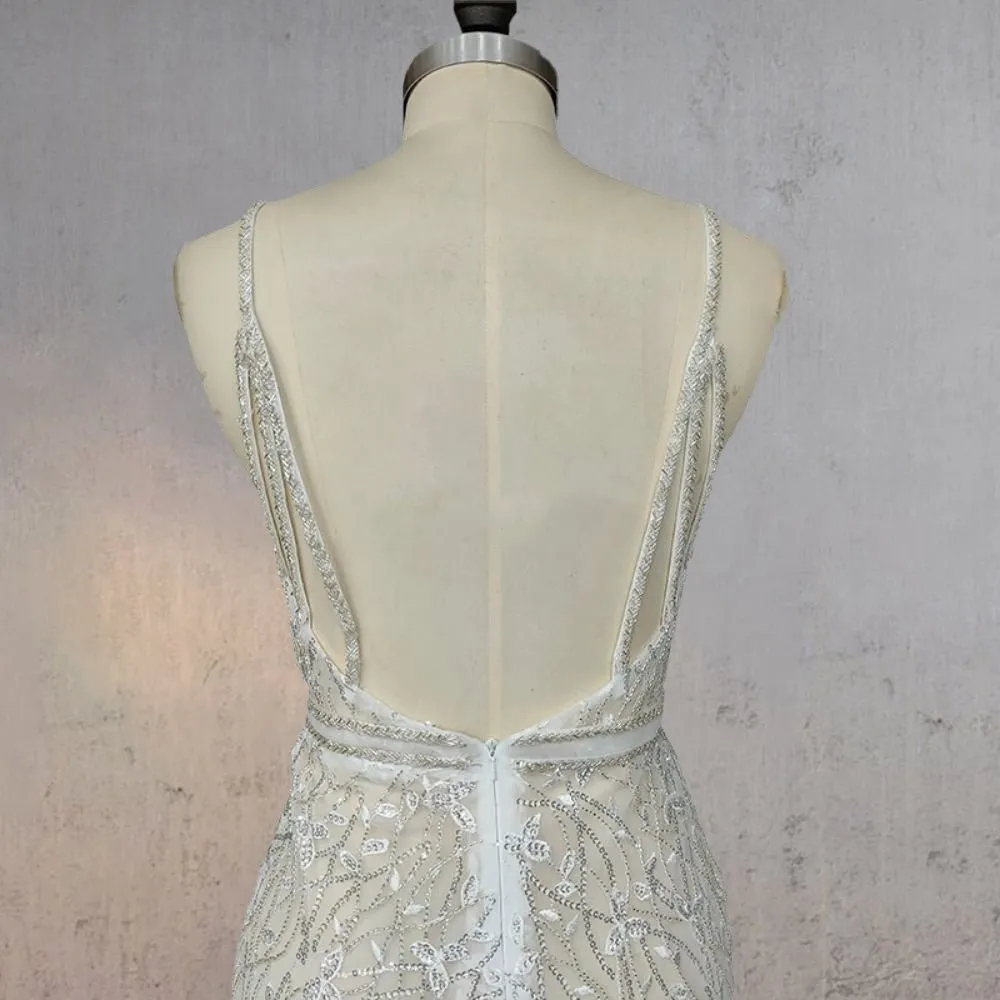 Mermaid Lace Deep V Wedding Dress with Appliques sold by KissProm product image thumbnail 5