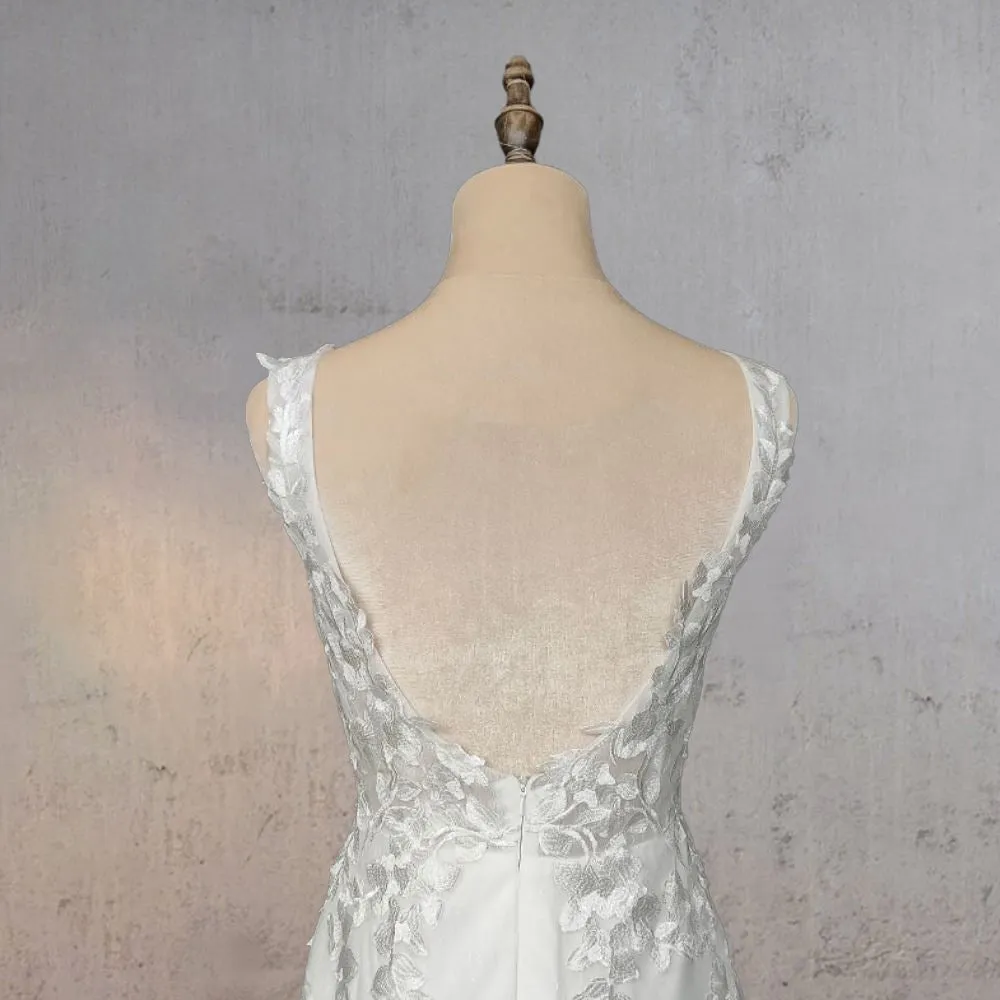Mermaid Lace Illusion V Neck Sleeveless Backless Wedding Dress sold by KissProm product image thumbnail 4