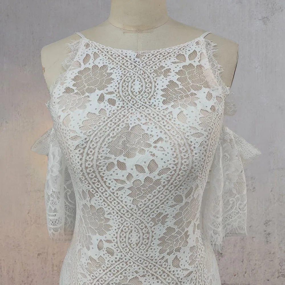 Mermaid White Halter Neck Lace Wedding Dress sold by KissProm product image thumbnail 4