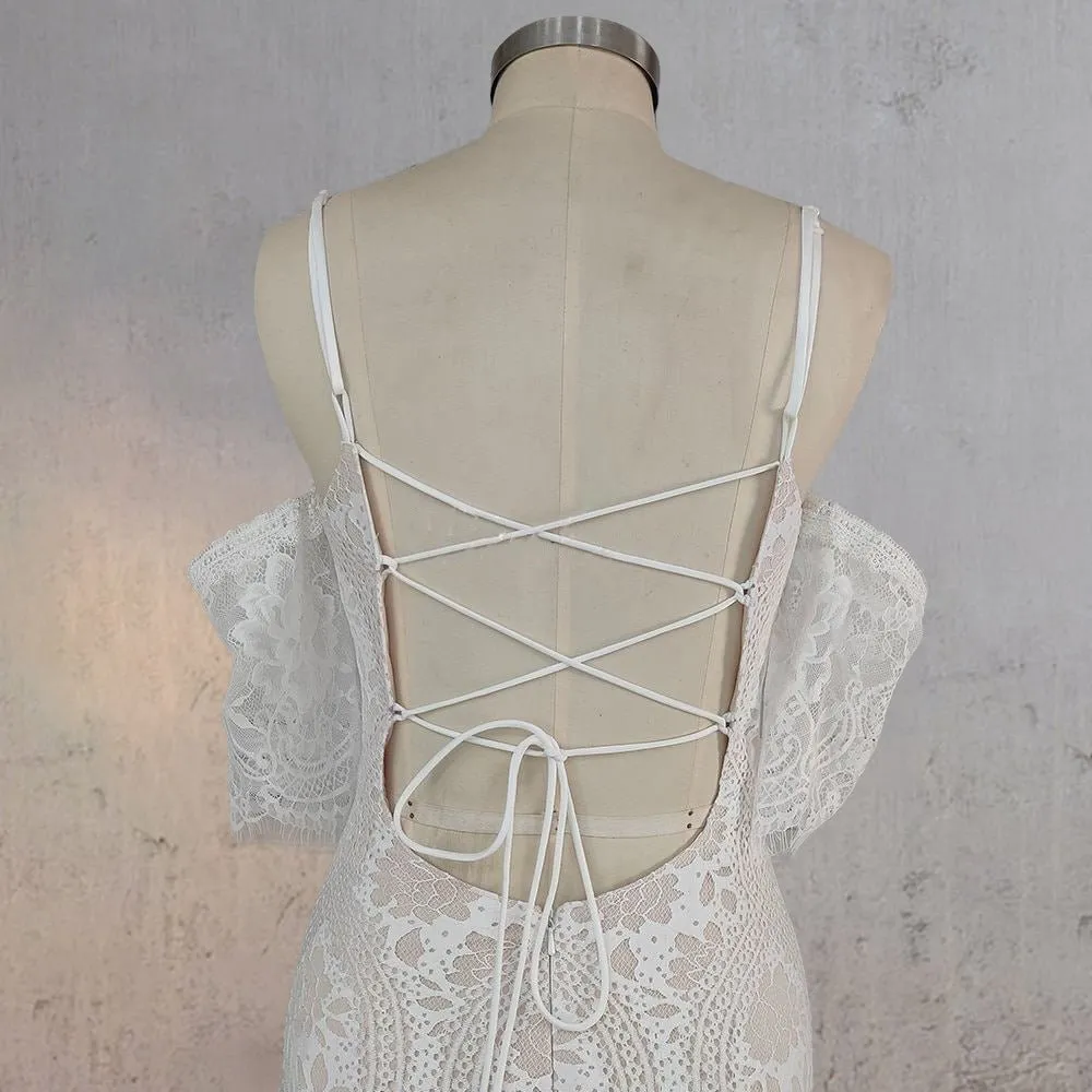 Mermaid White Halter Neck Lace Wedding Dress sold by KissProm product image thumbnail 5