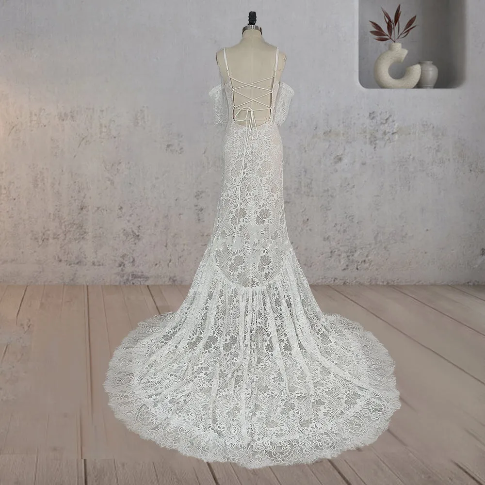 Mermaid White Halter Neck Lace Wedding Dress sold by KissProm product image thumbnail 2