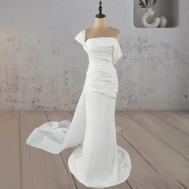 Mermaid Ruched Off-Shoulder Beauty Wedding Dress with Train made by KissProm
