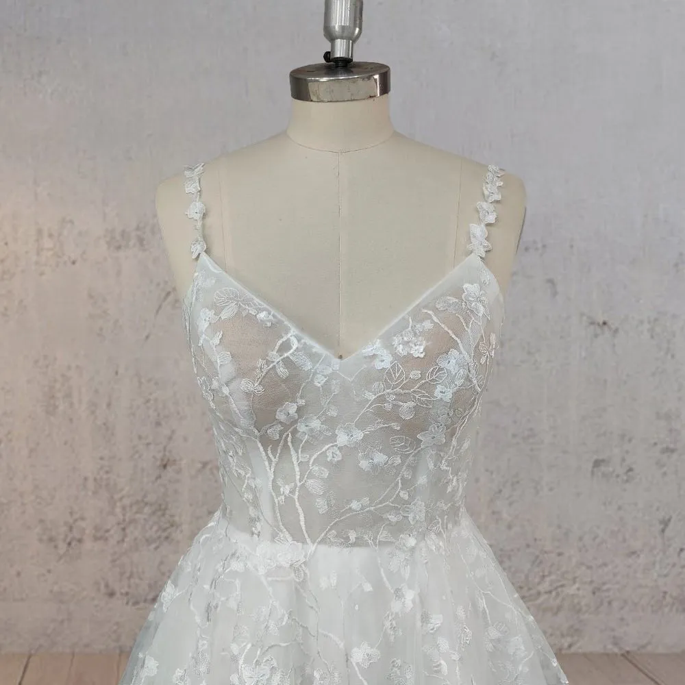 A-Line White Flower Appliqued Tulle Wedding Dress sold by KissProm product image thumbnail 4