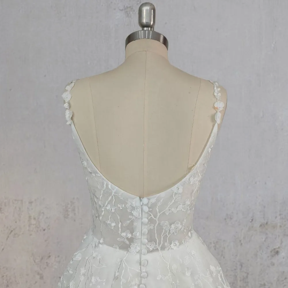 A-Line White Flower Appliqued Tulle Wedding Dress sold by KissProm product image thumbnail 5