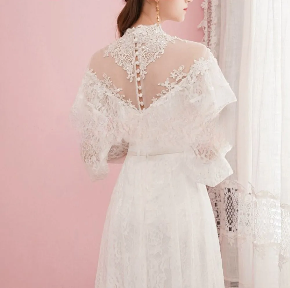 A-Line Lace Appliques Illusion Neck Wedding Dresses sold by KissProm product image thumbnail 3