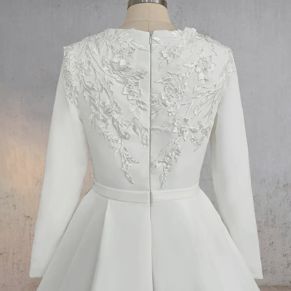 A Line White Long Sleeves Appliqued Wedding Dresses with Train sold by KissProm product image thumbnail 5