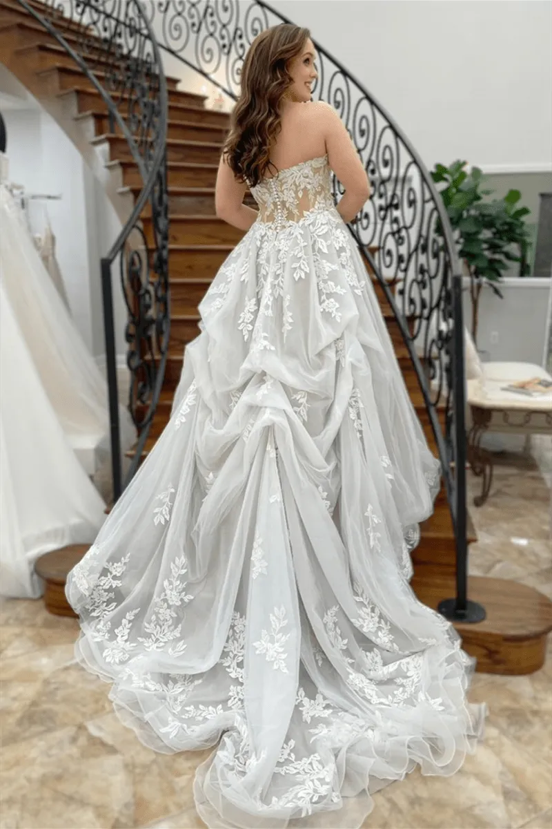White Strapless Appliques Tulle A-line Long Wedding Dress sold by KissProm product image thumbnail 2