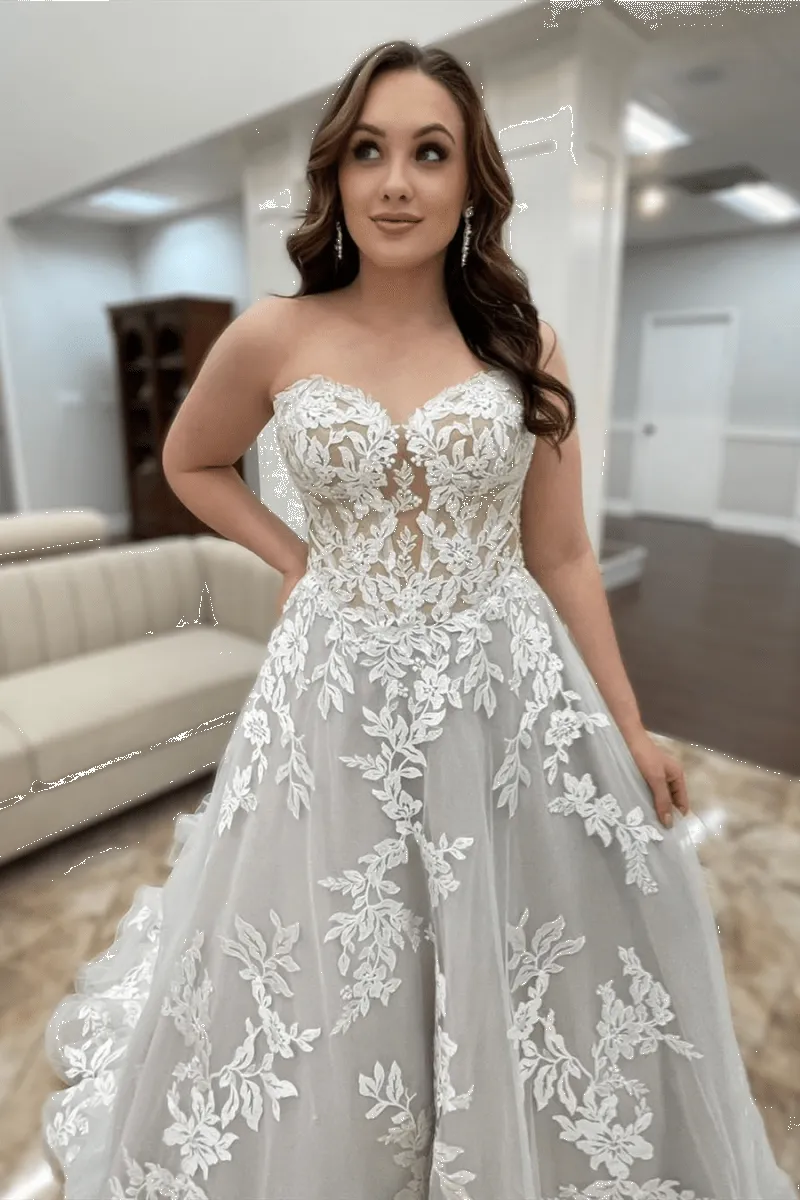 White Strapless Appliques Tulle A-line Long Wedding Dress sold by KissProm product image thumbnail 3