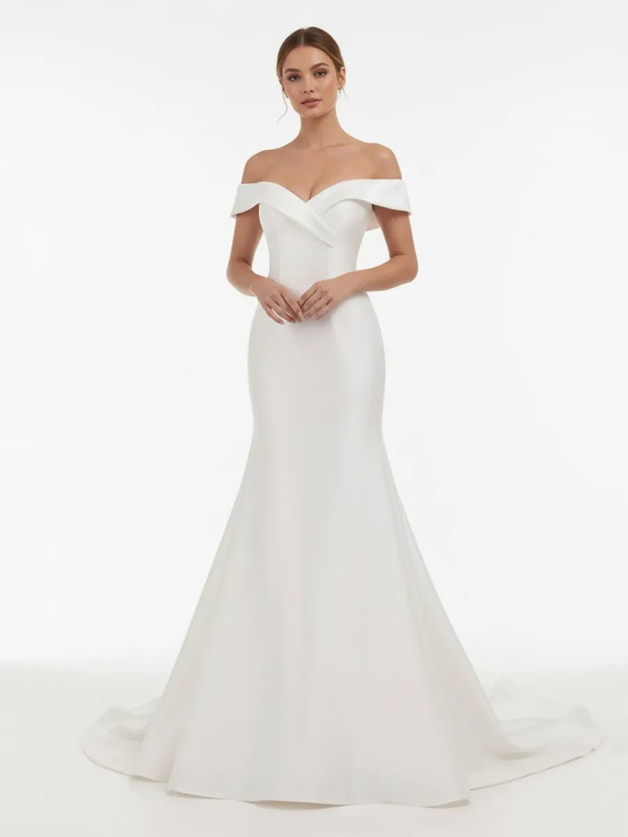 Chic Satin Off the Shoulder Sleeveless Sweep-Train Bridal Dress sold by KissProm product image thumbnail 4