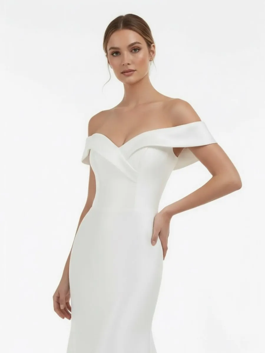 Chic Satin Off the Shoulder Sleeveless Sweep-Train Bridal Dress sold by KissProm product image thumbnail 5