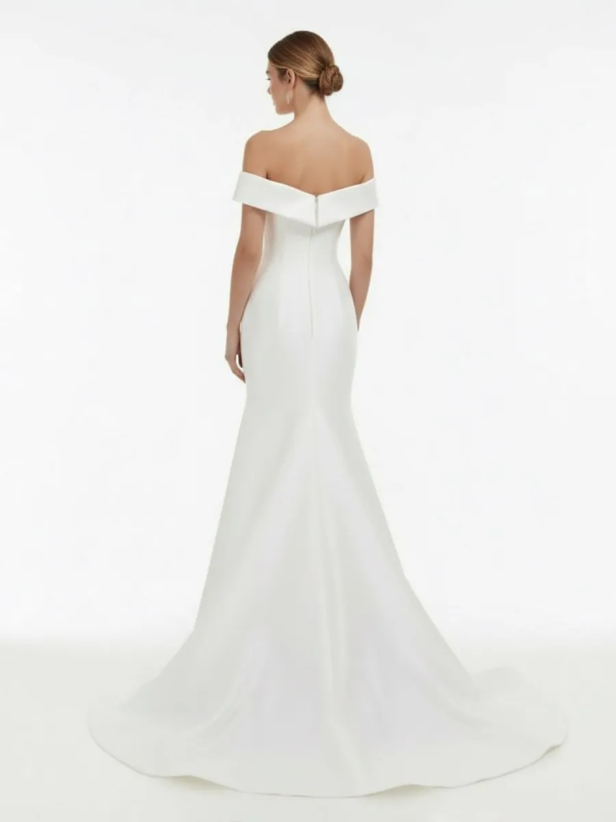 Chic Satin Off the Shoulder Sleeveless Sweep-Train Bridal Dress sold by KissProm product image thumbnail 2