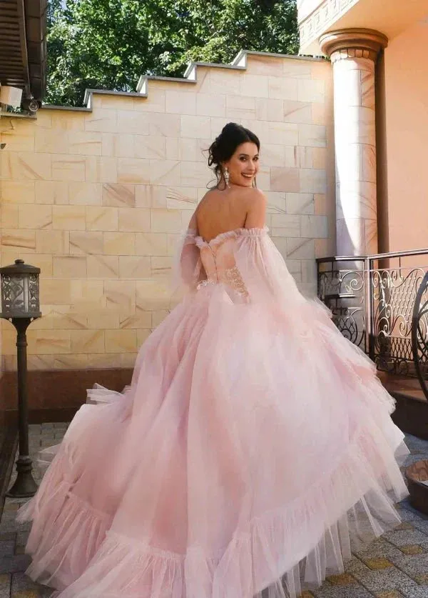 Pink Bohemian Unique Sweetheart Long-Sleeve Wedding Dresses sold by KissProm product image thumbnail 4