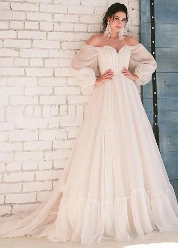 Pink Bohemian Unique  Sweetheart Long-Sleeve Wedding Dresses made by KissProm