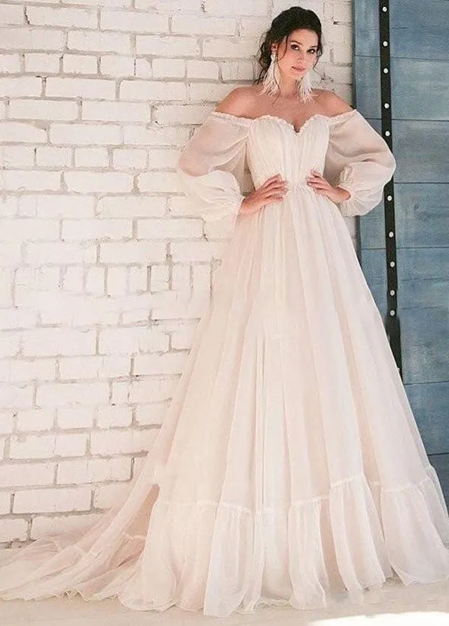 Pink Bohemian Unique Sweetheart Long-Sleeve Wedding Dresses sold by KissProm