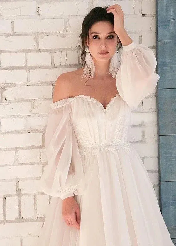 Pink Bohemian Unique Sweetheart Long-Sleeve Wedding Dresses sold by KissProm product image thumbnail 3