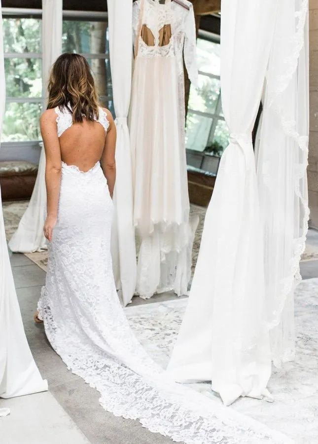 Boho Style Chic Mermaid Sleeveless Lace Appliques Wedding Dress sold by KissProm product image thumbnail 3