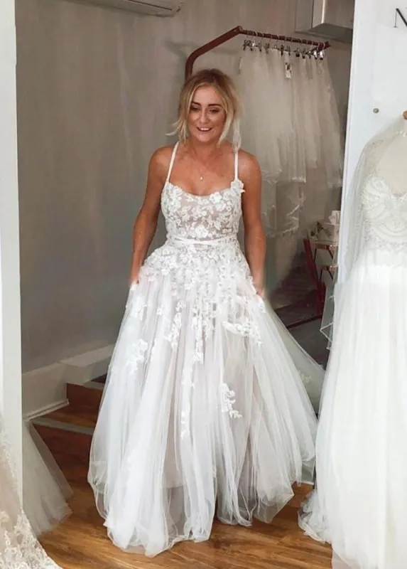 Boho Lace Wedding Dresses A Line Princess made by KissProm